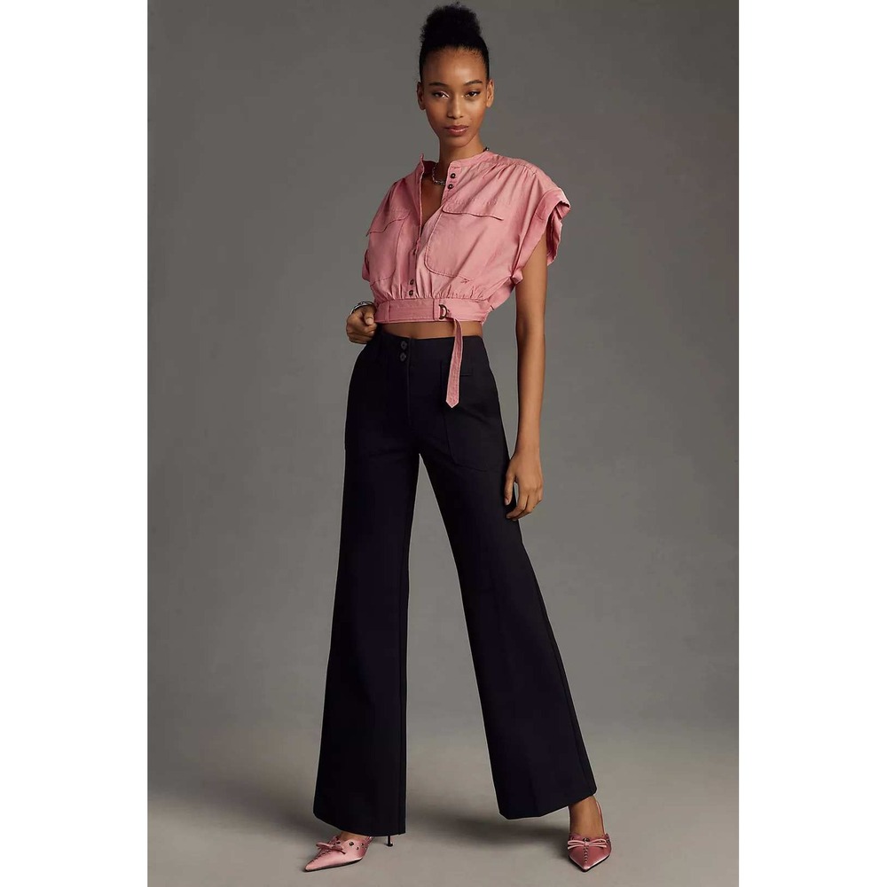 Maeve by Anthropologie Black High Waisted Flare Leg Pants Women's US 10 - Picture 2 of 14